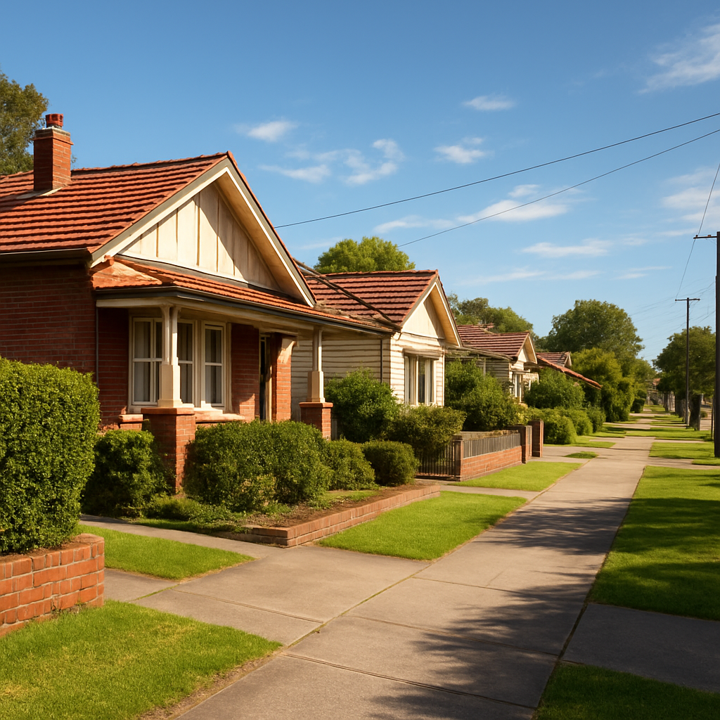 Warm Australian suburban street with well-maintained homes and clear footpaths