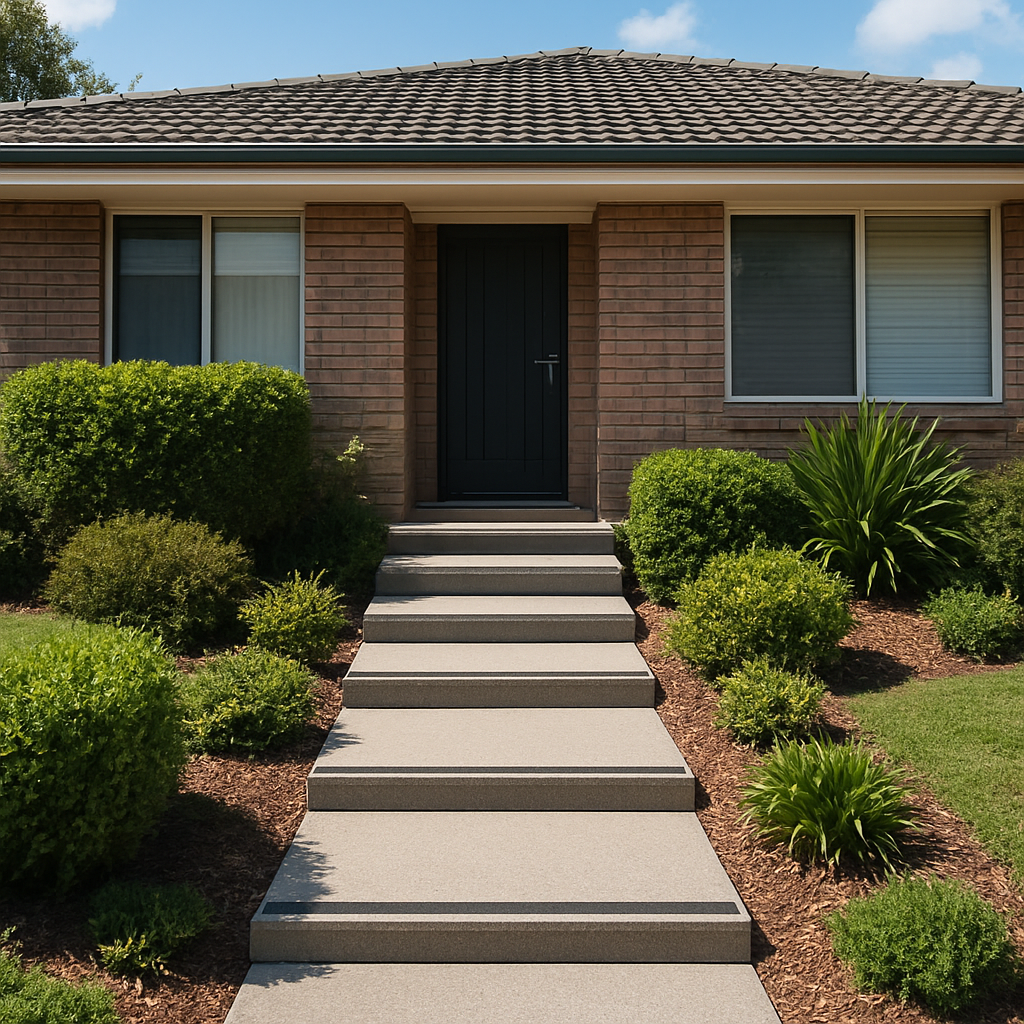 Outdoor residential steps with non-slip tape and clearly marked step edges